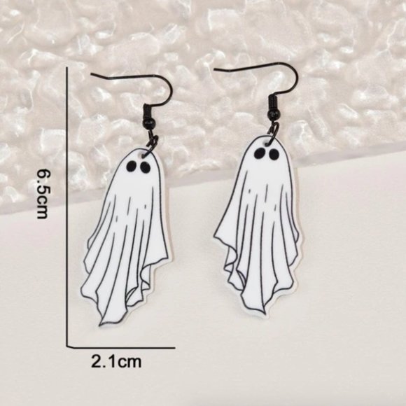 🧿 2 for $25 🧿 Halloween Spooky Season Acrylic Ghost Drop Earrings - Picture 2 of 5